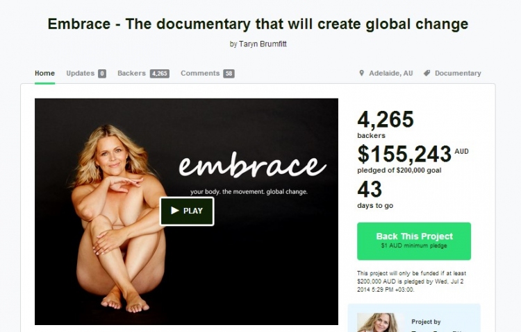 Австралийка собирает средства на документалку  о любви к своему телу